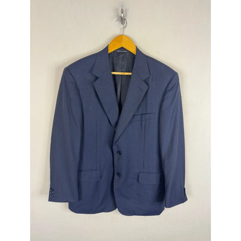 Canali Mens Navy Blue Pinstripe Pure Wool Blazer Jacket Made in Italy Men 42